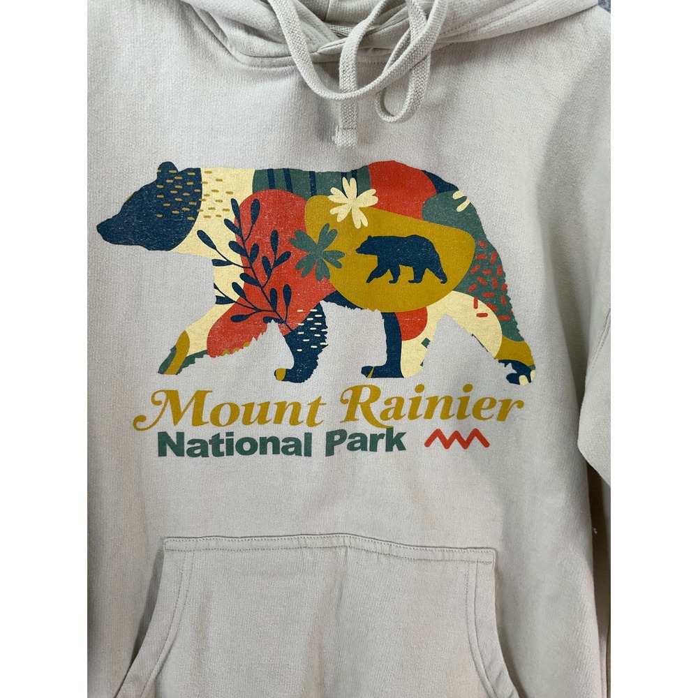 Smart Blanks Mount Rainier National Park Hoodie Mens M Beige Good Bear Graphic